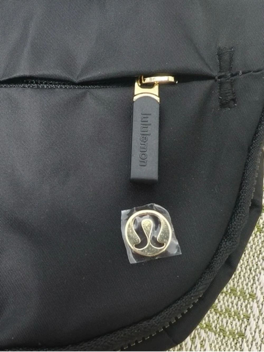 lululemon athletica Black Nylon Crossbody Pouch with Gold Accent